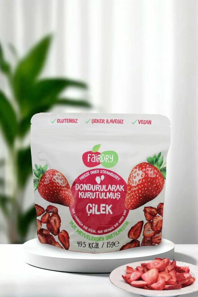 Fair Dry Çilek Dilim, Freeze Dried, Dondurularak Kurutulmuş, Meyve Kurusu, Katkısız, Çıtır Meyve Cipsi